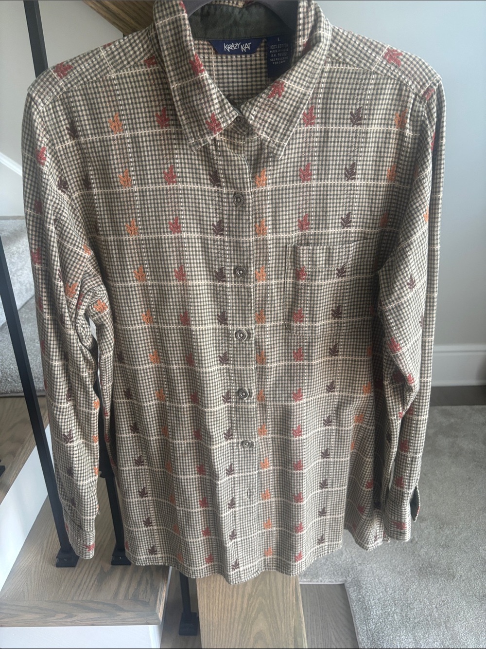 krazy kat Beige Plaid Button-Down Shirt with Orange & Rust Accents